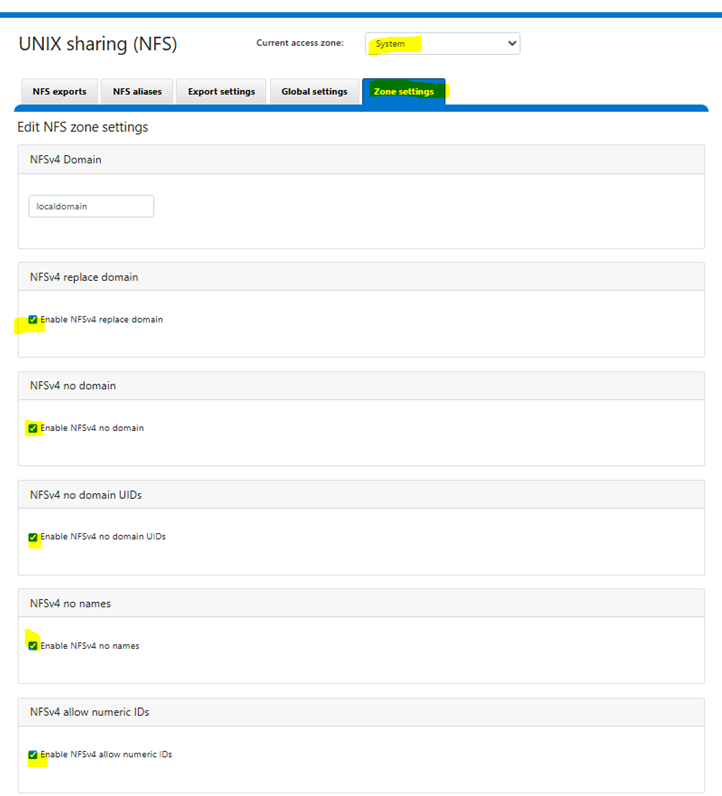 PowerScale NFS Zone Settings