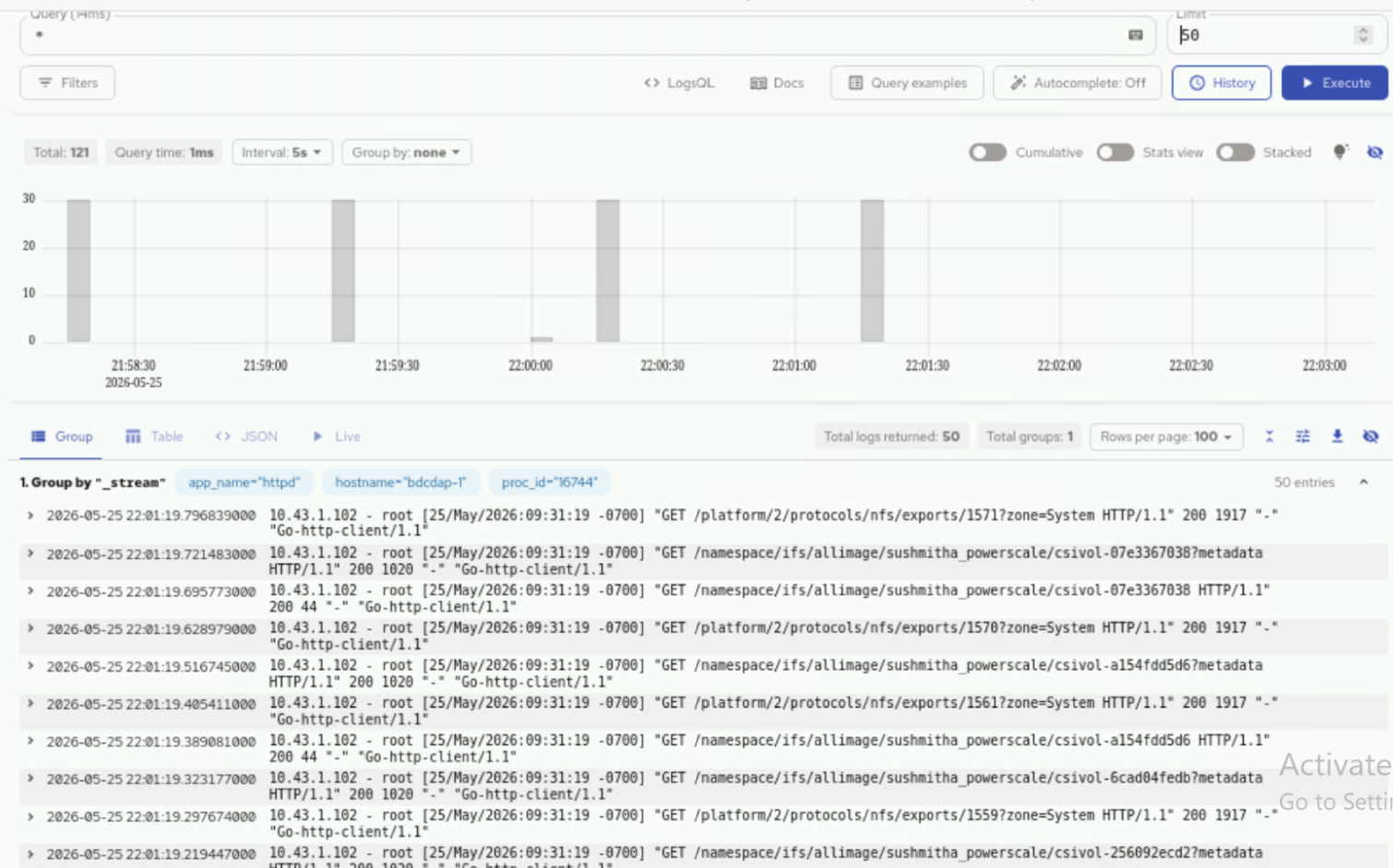 PowerScale Logs in VictoriaLogs UI